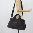 PRADA Canapa MM Hand Bag Denim 2way Black Gold Auth 194841V-26