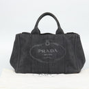 PRADA Canapa MM Hand Bag Denim 2way Black Gold Auth 194841V-27