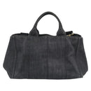 PRADA Canapa MM Hand Bag Denim 2way Black Gold Auth 194841V-3