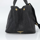 PRADA Canapa MM Hand Bag Denim 2way Black Gold Auth 194841V-4