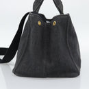 PRADA Canapa MM Hand Bag Denim 2way Black Gold Auth 194841V-5
