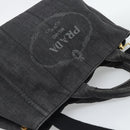PRADA Canapa MM Hand Bag Denim 2way Black Gold Auth 194841V-6