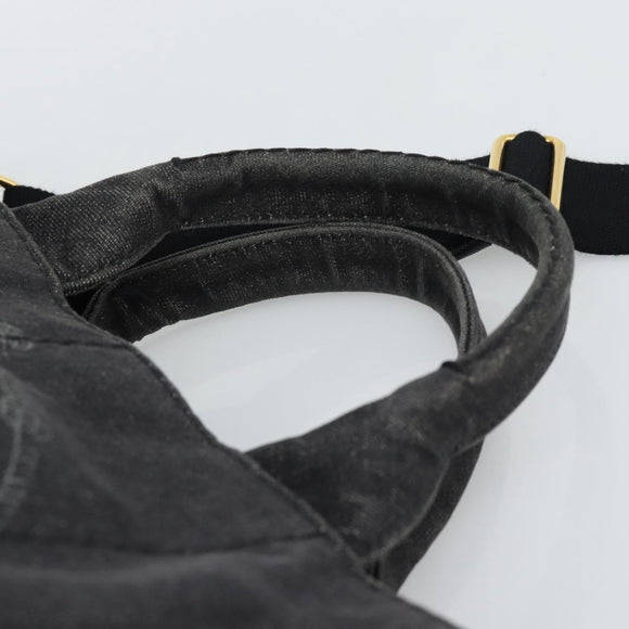 PRADA Canapa MM Hand Bag Denim 2way Black Gold Auth 194841V