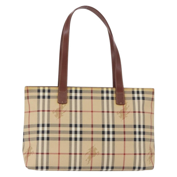 BURBERRY Nova Check blue Tote Bag PVC Beige Gold Auth 194843V