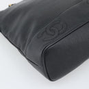 CHANEL Triple Coco Chain Tote Bag Caviar Skin Black Gold CC Auth 194844V-14