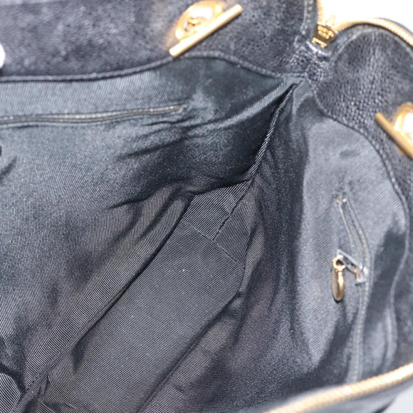 CHANEL Triple Coco Chain Tote Bag Caviar Skin Black Gold CC Auth 194844V