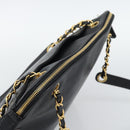 CHANEL Triple Coco Chain Tote Bag Caviar Skin Black Gold CC Auth 194844V-6