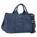 PRADA Canapa M Hand Bag Denim 2way Blue Gold Auth 194845V-1