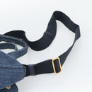 PRADA Canapa M Hand Bag Denim 2way Blue Gold Auth 194845V-10