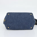PRADA Canapa M Hand Bag Denim 2way Blue Gold Auth 194845V-11