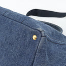 PRADA Canapa M Hand Bag Denim 2way Blue Gold Auth 194845V-12