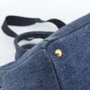 PRADA Canapa M Hand Bag Denim 2way Blue Gold Auth 194845V-15