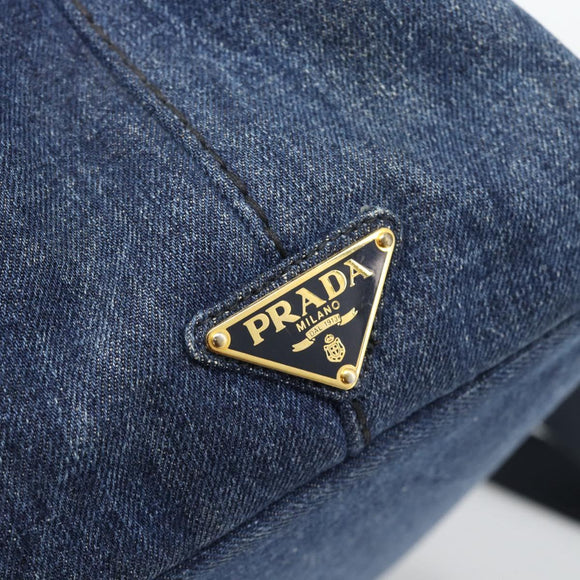 PRADA Canapa M Hand Bag Denim 2way Blue Gold Auth 194845V