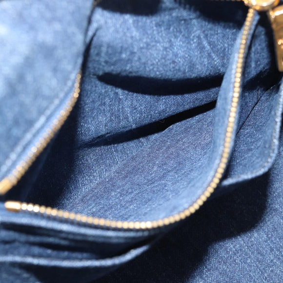 PRADA Canapa M Hand Bag Denim 2way Blue Gold Auth 194845V