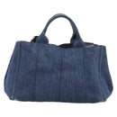PRADA Canapa M Hand Bag Denim 2way Blue Gold Auth 194845V-3