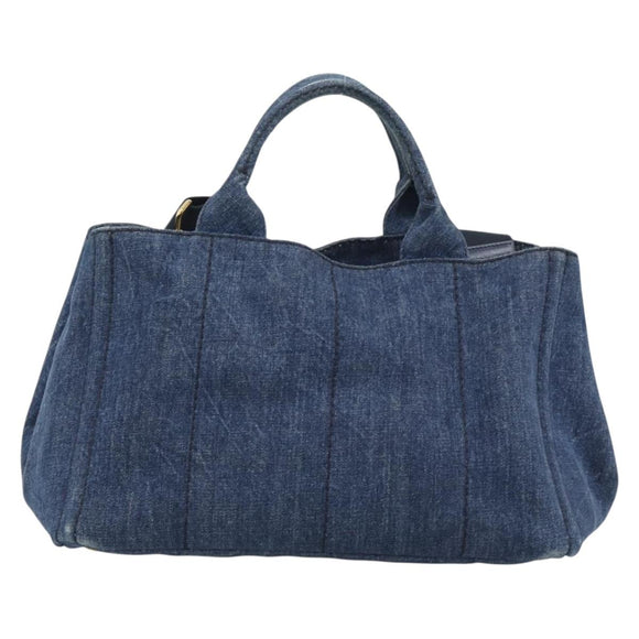 PRADA Canapa M Hand Bag Denim 2way Blue Gold Auth 194845V