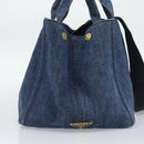 PRADA Canapa M Hand Bag Denim 2way Blue Gold Auth 194845V-4