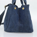 PRADA Canapa M Hand Bag Denim 2way Blue Gold Auth 194845V-5