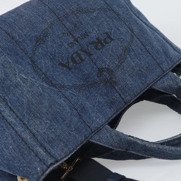 PRADA Canapa M Hand Bag Denim 2way Blue Gold Auth 194845V