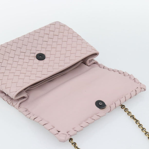 BOTTEGA VENETA INTRECCIATO Chain Shoulder Bag Leather Pink Gold Auth 194846V