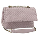BOTTEGA VENETA INTRECCIATO Chain Shoulder Bag Leather Pink Gold Auth 194846V-1