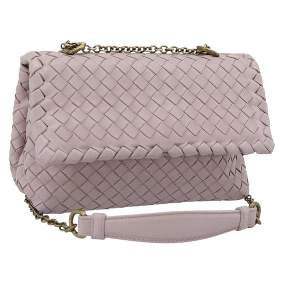 BOTTEGA VENETA INTRECCIATO Chain Shoulder Bag Leather Pink Gold Auth 194846V