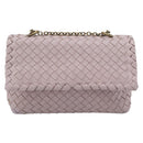BOTTEGA VENETA INTRECCIATO Chain Shoulder Bag Leather Pink Gold Auth 194846V-13