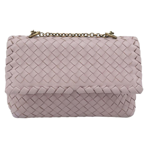BOTTEGA VENETA INTRECCIATO Chain Shoulder Bag Leather Pink Gold Auth 194846V