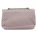 BOTTEGA VENETA INTRECCIATO Chain Shoulder Bag Leather Pink Gold Auth 194846V-2