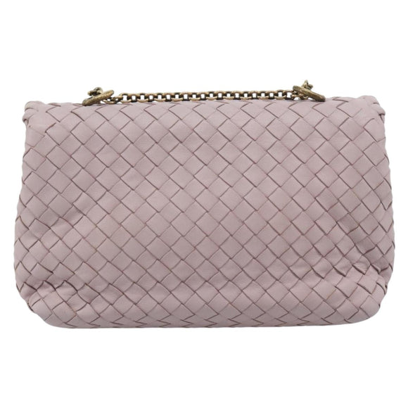 BOTTEGA VENETA INTRECCIATO Chain Shoulder Bag Leather Pink Gold Auth 194846V