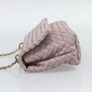 BOTTEGA VENETA INTRECCIATO Chain Shoulder Bag Leather Pink Gold Auth 194846V-3