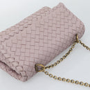 BOTTEGA VENETA INTRECCIATO Chain Shoulder Bag Leather Pink Gold Auth 194846V-6