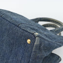 PRADA Canapa MM Hand Bag Denim Blue Gold Auth 194847-10