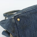PRADA Canapa MM Hand Bag Denim Blue Gold Auth 194847-11
