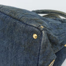PRADA Canapa MM Hand Bag Denim Blue Gold Auth 194847-12
