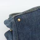 PRADA Canapa MM Hand Bag Denim Blue Gold Auth 194847-13