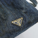 PRADA Canapa MM Hand Bag Denim Blue Gold Auth 194847-14