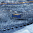 PRADA Canapa MM Hand Bag Denim Blue Gold Auth 194847-15