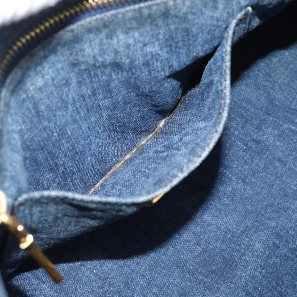 PRADA Canapa MM Hand Bag Denim Blue Gold Auth 194847