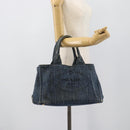PRADA Canapa MM Hand Bag Denim Blue Gold Auth 194847-25