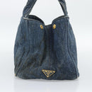 PRADA Canapa MM Hand Bag Denim Blue Gold Auth 194847-4