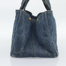 PRADA Canapa MM Hand Bag Denim Blue Gold Auth 194847-5