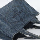 PRADA Canapa MM Hand Bag Denim Blue Gold Auth 194847-6