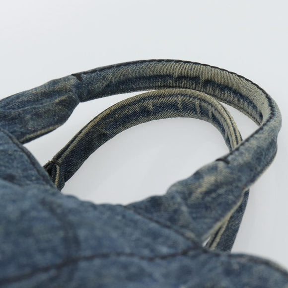 PRADA Canapa MM Hand Bag Denim Blue Gold Auth 194847