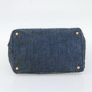 PRADA Canapa MM Hand Bag Denim Blue Gold Auth 194847-9