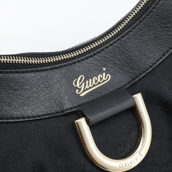 GUCCI GG Canvas Abbey Shoulder Bag Black Gold 190525 Auth 194851V