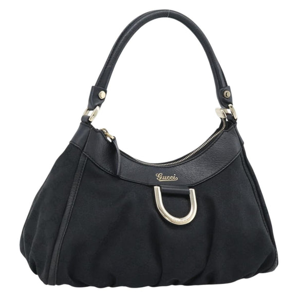GUCCI GG Canvas Abbey Shoulder Bag Black Gold 190525 Auth 194851V