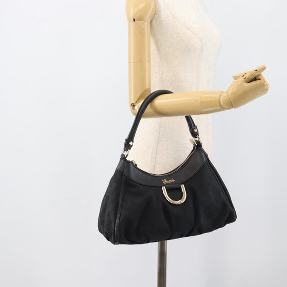 GUCCI GG Canvas Abbey Shoulder Bag Black Gold 190525 Auth 194851V