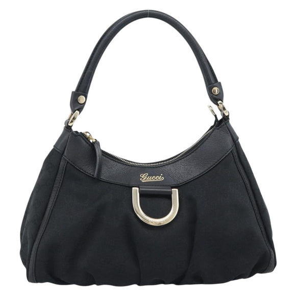 GUCCI GG Canvas Abbey Shoulder Bag Black Gold 190525 Auth 194851V