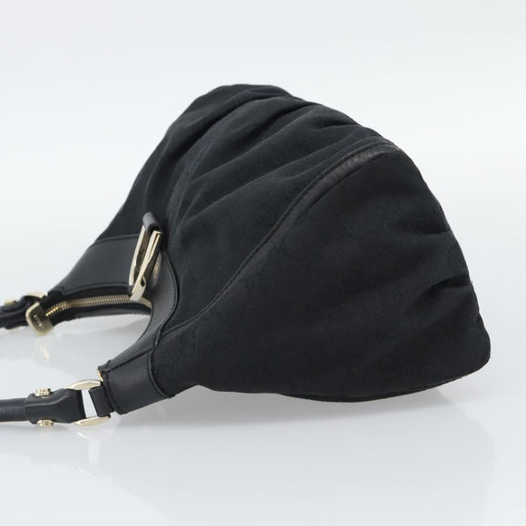 GUCCI GG Canvas Abbey Shoulder Bag Black Gold 190525 Auth 194851V